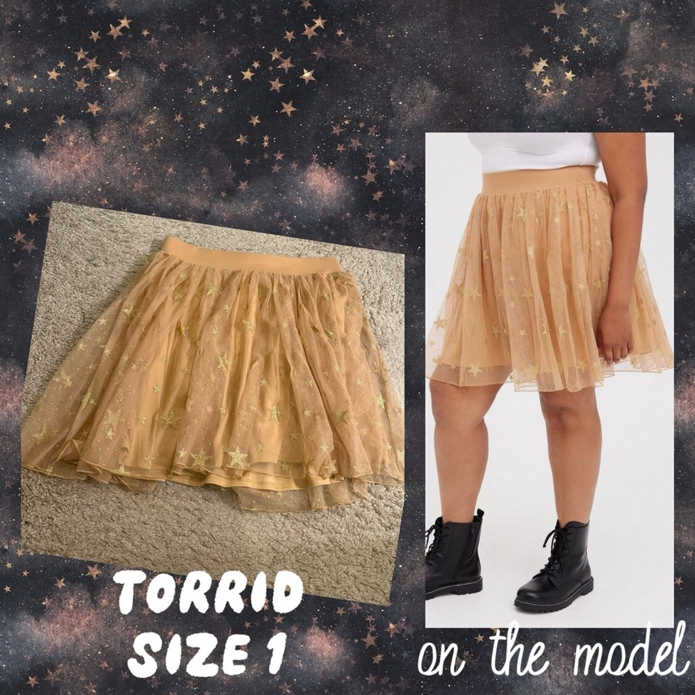 Torrid Skater Tulle Star Sparkle Brown Gold New Year Holiday Mini Skirt- size 1
